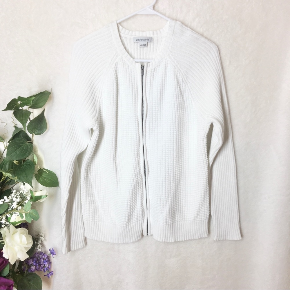 Liz Claiborne white cardigan zip up sweater large